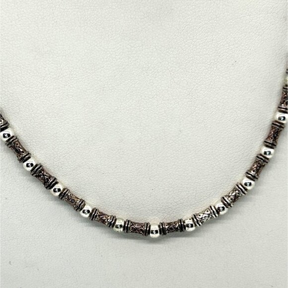 Vintage Napier Silver-Tone Beaded Necklace Textured Cylindrical Metal Beads 18" - Picture 2 of 10
